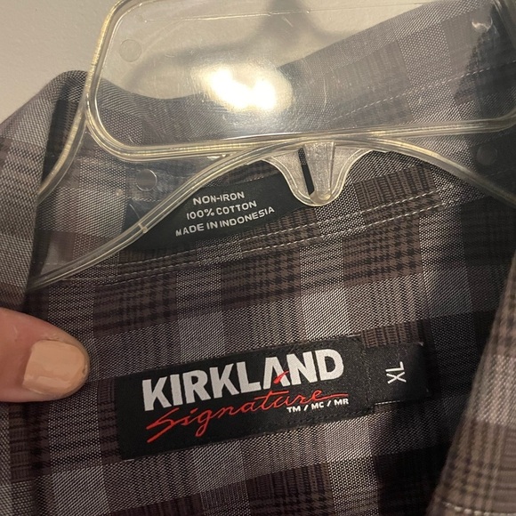 Kirkland Signature Gray and Brown Plaid Shirt - Picture 3 of 4